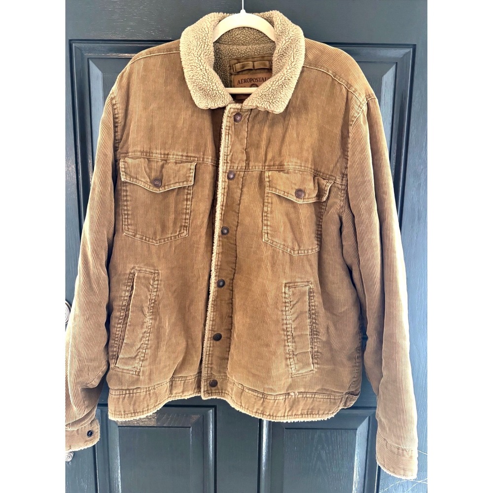 Y2K Aeropostale Corduroy Barn Jacket Mens XL Tan Sherpa Lined Grunge Streetwear